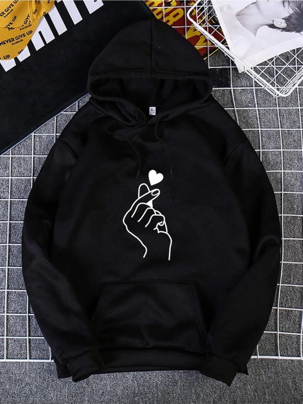 Kadın Heart Baskılı Kapüşonlu Sweatshirt