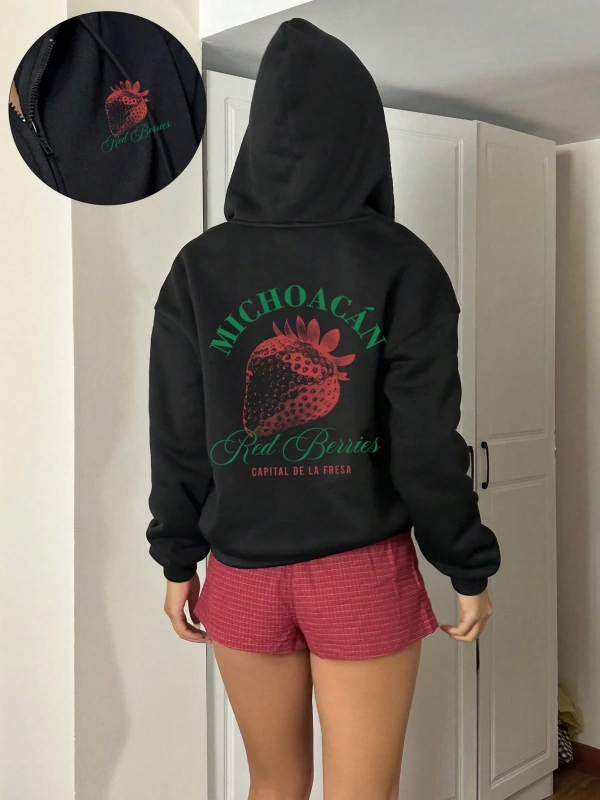 Kadın İlkbahar/Sonbahar Harf ve Kalp Baskılı Kapüşonlu Bol Paça Fermuarlı Sweatshirt Model 5201
