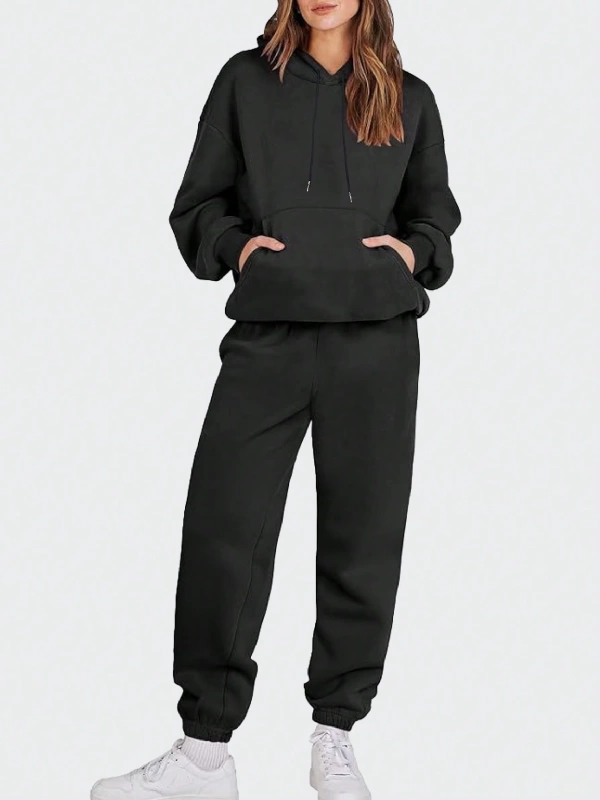 Kadın Kapşonlu Bağcıklı Sweatshirt ve Eşofman Altı Takımı