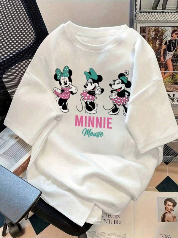 Kadın Kayısı Yuvarlak Yaka Rahat Moda Nefes Alabilir Gözleme Baskılı Kısa Kollu Tişört,