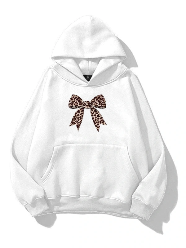 Kadın Leopar Kurdele Sweatshirt Beyaz