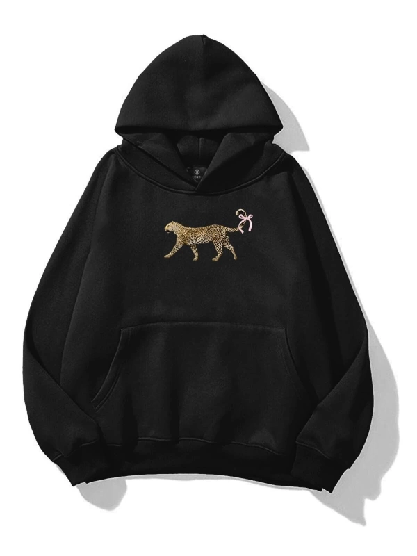 Kadın Leopar Kuyruk Kurdele Sweatshirt