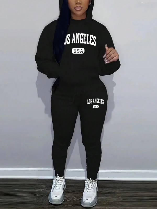 Kadın Mektup Baskılı Sweatshirt Ve Eşofman Altı İki Parça Set