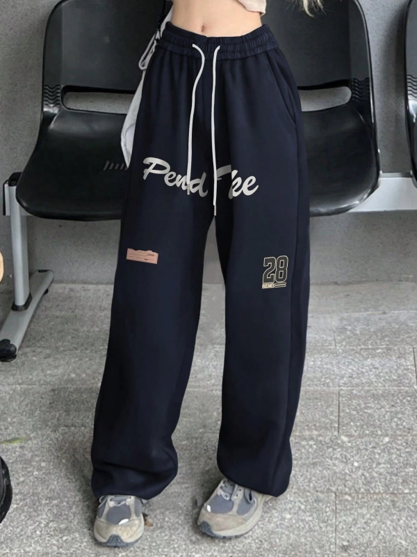 Kadın Moda Rahat Baskılı Düz Spor Pantolon