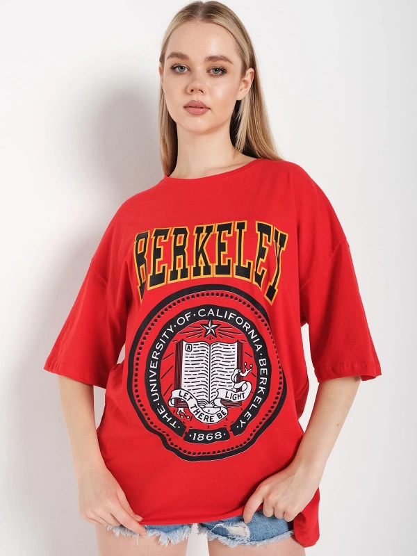 Kadın Oversize Berkeley Baskılı Kırmızı T-shirt