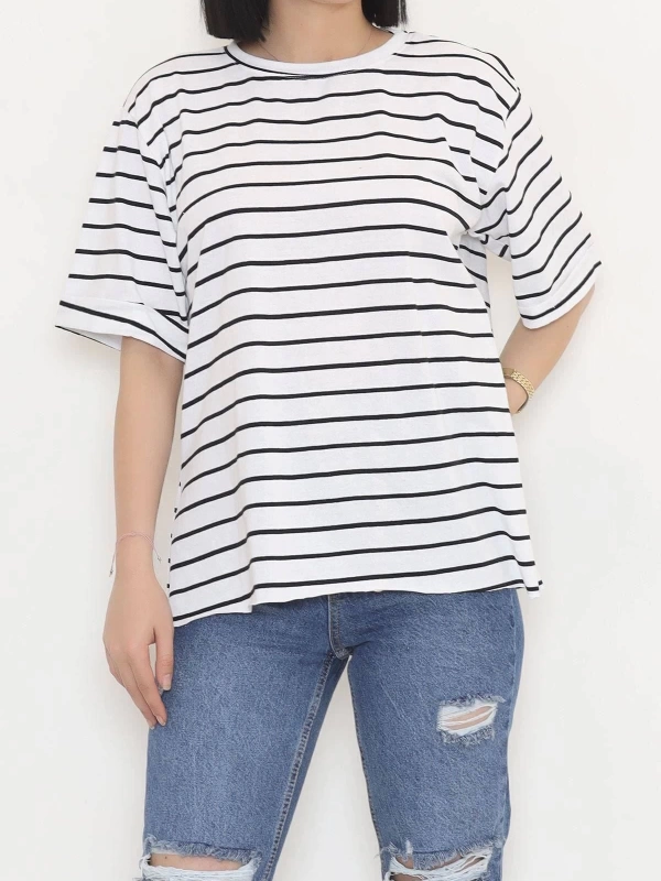 Kadın Oversize Siyah Beyaz Çizgili