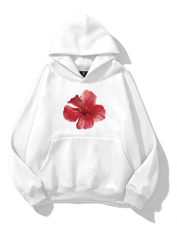 Kadın Red Hibiscus Sweatshirt Beyaz