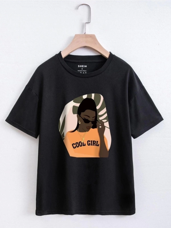 Kadın Siyah Cool Gırl Oversize Bisiklet Yaka Tshirt