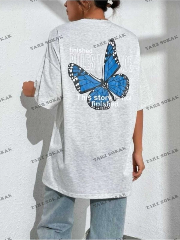 Kadın Siyah Florıda Baskılı Oversize Penye T-shirt