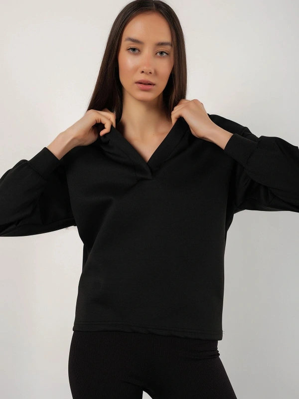 Kadın Siyah Scuba Kapüşonlu Sweatshirt scubasweatshirt