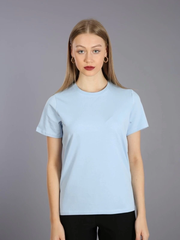 Kadın Slim Fit Yuvarlak Yaka Basic T-shirt Turkuaz
