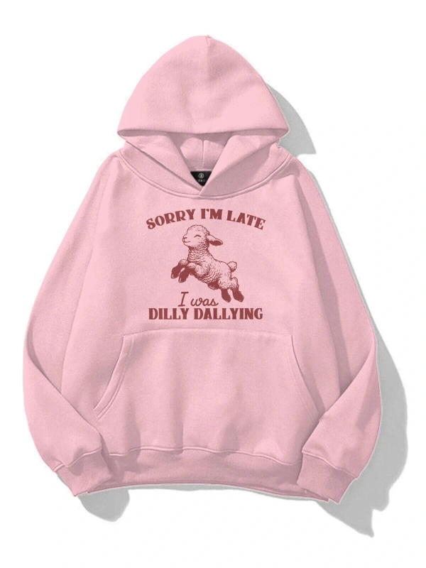 Kadın Sorry Im Late Sweatshirt Pembe