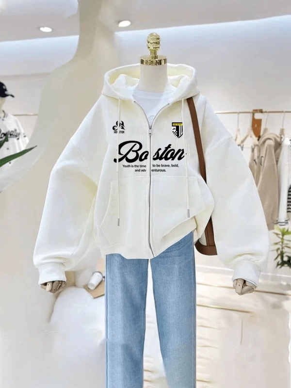 Kadın Sweatshirt Ceket, Sonbahar/Kış, Fermuarlı Kapatma, Termal Astarlı, Amerikan Stili, Logo Model 5136