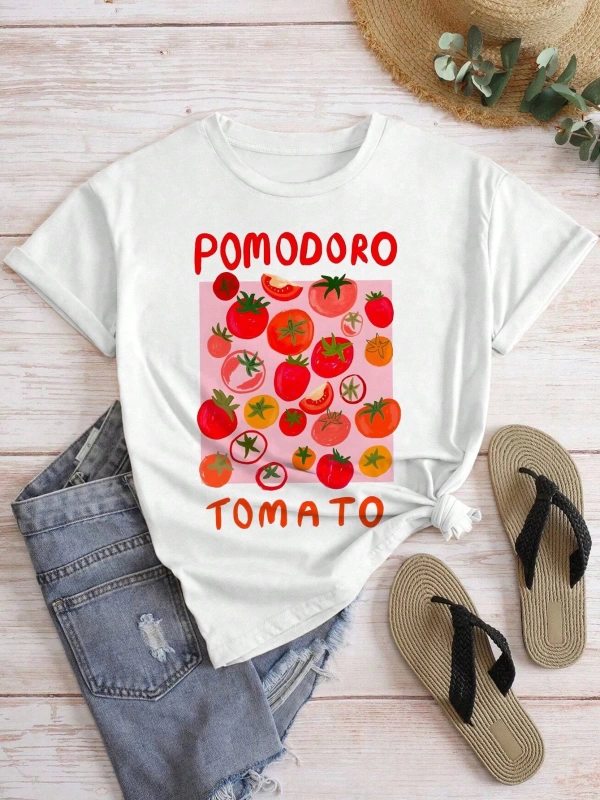 Kadın Tişört Üstleri, Kırmızı Domates Grafik Baskı, pomodoro Domates Meyve Domates, Sevimli