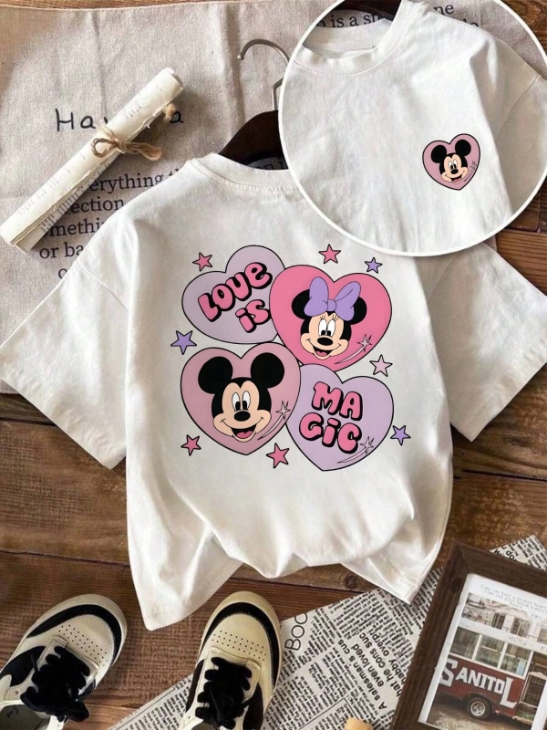 Kadın Yuvarlak Yaka Rahat Bol Moda Nefes Alabilir Seyahat Pembe Çiçek Baskılı Kısa Kollu Tişö