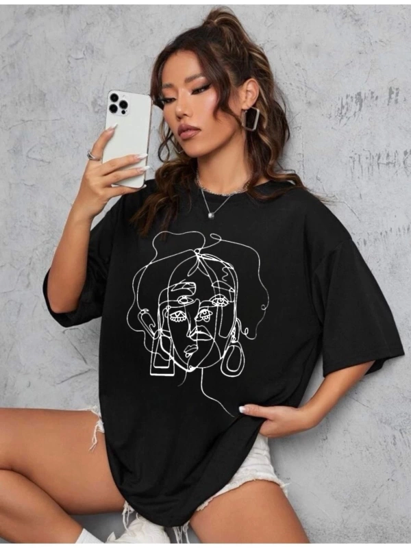 Kadın Yüz Baskı Detaylı Oversize T-shirt