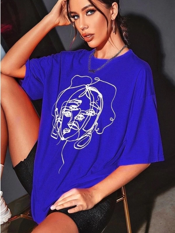 Kadın Yüz Baskı Detaylı Oversize T-shirt