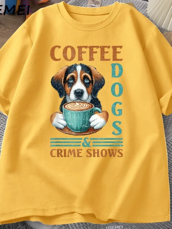 Kahve Köpekleri T-shirt Komik Pamuk Kısa Kollu Yuvarlak Boyun TErkek Kadın Rahat Soka 3021
