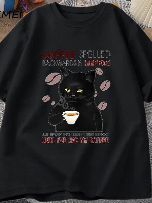 Kahve Spelled geriye kedi T-shirt komik sevimli grafik Tees yaz Unisex pamuk ONcek T Shirt bo 2829