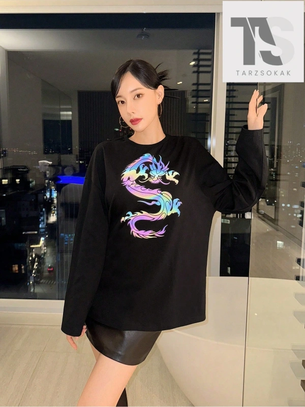 Kalp Desenli Düşük Omuz Tişört