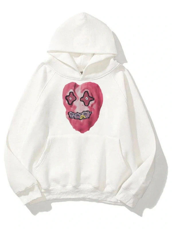 Kalp Unisex Sweatshirt Hoodie Beyaz