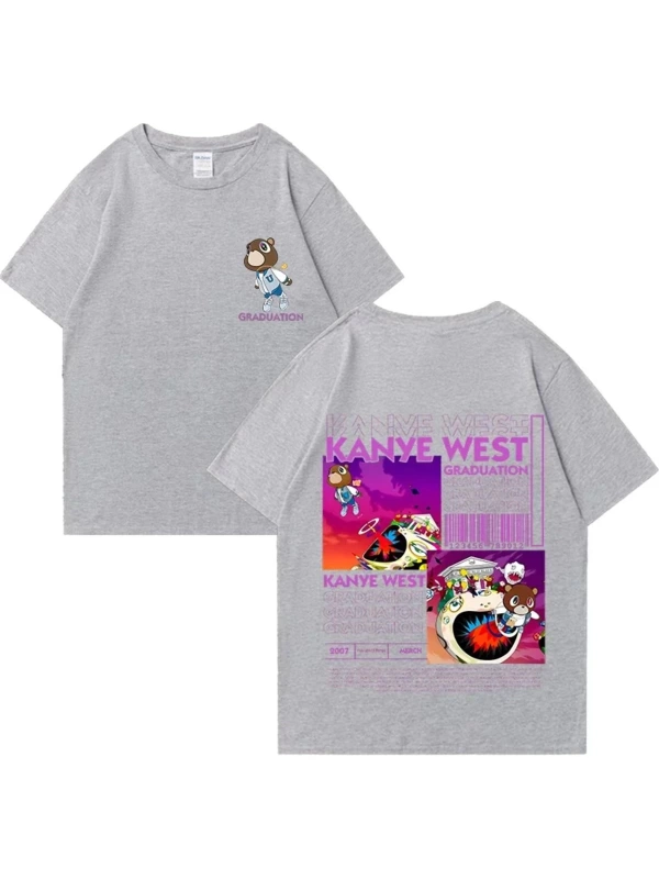 Kanye West Mezuniyet Ayı Grafik baskı T Erkek Kadın Hip Hop streetwear vintage üstleri