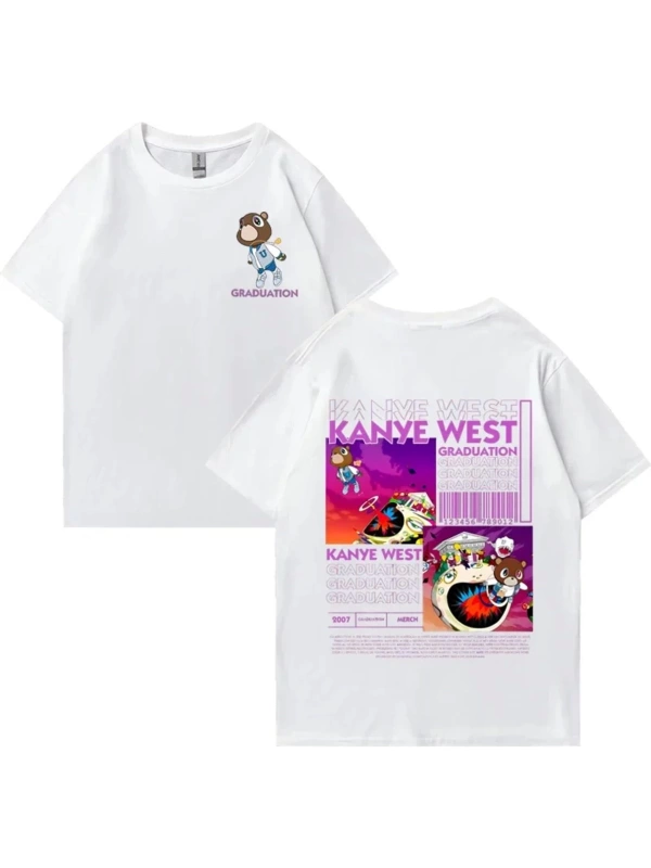 Kanye West Mezuniyet Ayı Grafik baskı T Erkek Kadın Hip Hop streetwear vintage üstleri