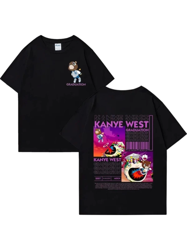 Kanye West Mezuniyet Ayı Grafik baskı T Erkek Kadın Hip Hop streetwear vintage üstleri