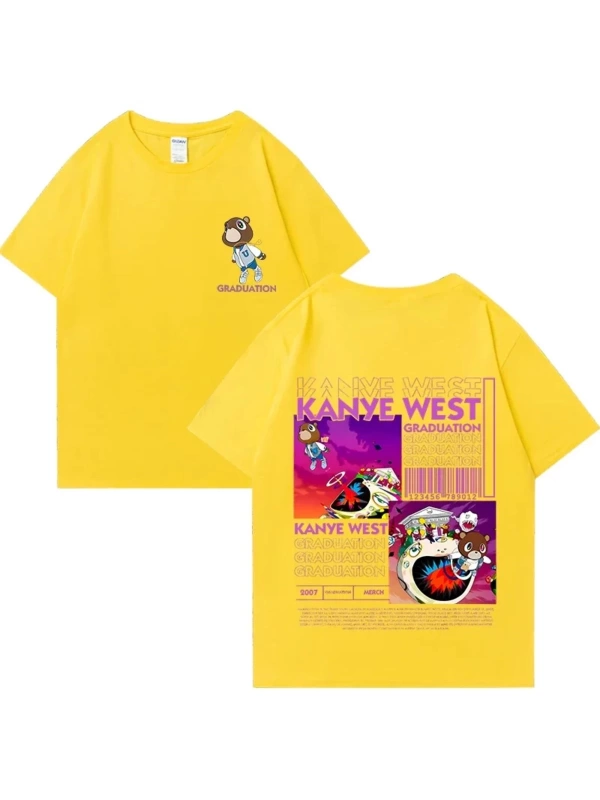 Kanye West Mezuniyet Ayı Grafik baskı T Erkek Kadın Hip Hop streetwear vintage üstleri