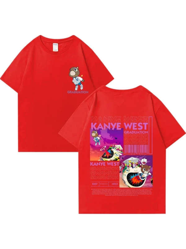 Kanye West Mezuniyet Ayı Grafik baskı T Erkek Kadın Hip Hop streetwear vintage üstleri