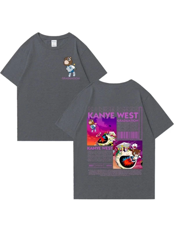 Kanye West Mezuniyet Ayı Grafik baskı T Erkek Kadın Hip Hop streetwear vintage üstleri