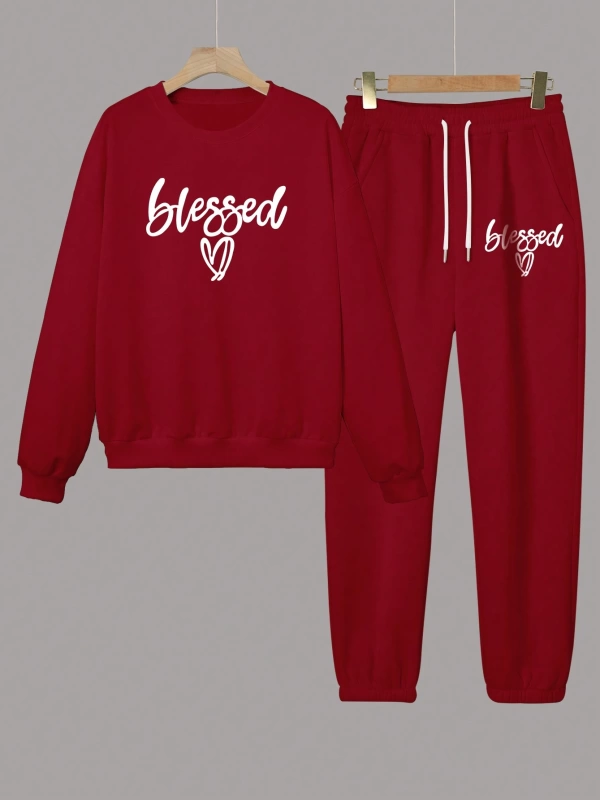 Kapşonlu İki Parça Moda Sıcak Artı Polar Yuvarlak Yaka Sweatshirt + Spor Eşofman Altı Basit H