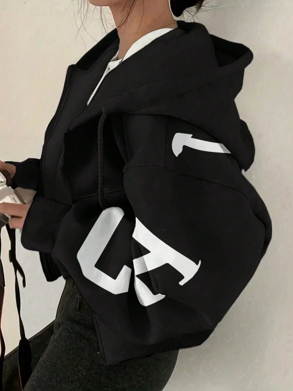 Kapşonlu Sweatshirt Polarlı Sweatshirt, Bol Kesim Kısa Ceket, Sonbahar/Kış, Üç Çeyrek  Model 5133