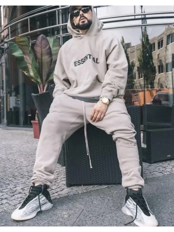 Kapüşonlu Dijital Baskılı Kalın Tam Kışlık Oversize Yeni Stil Erkek Eşofman Takımı