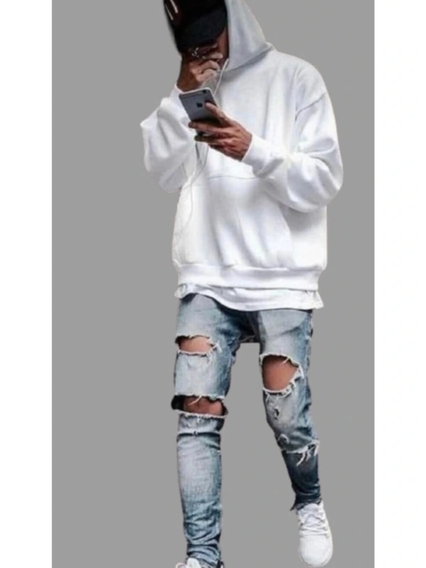Kapüşonlu Oversize Çok Kalın 4 Iplik Pamuk Yeni Kreasyon Erkek Hoodie Sweatshırt Beyaz