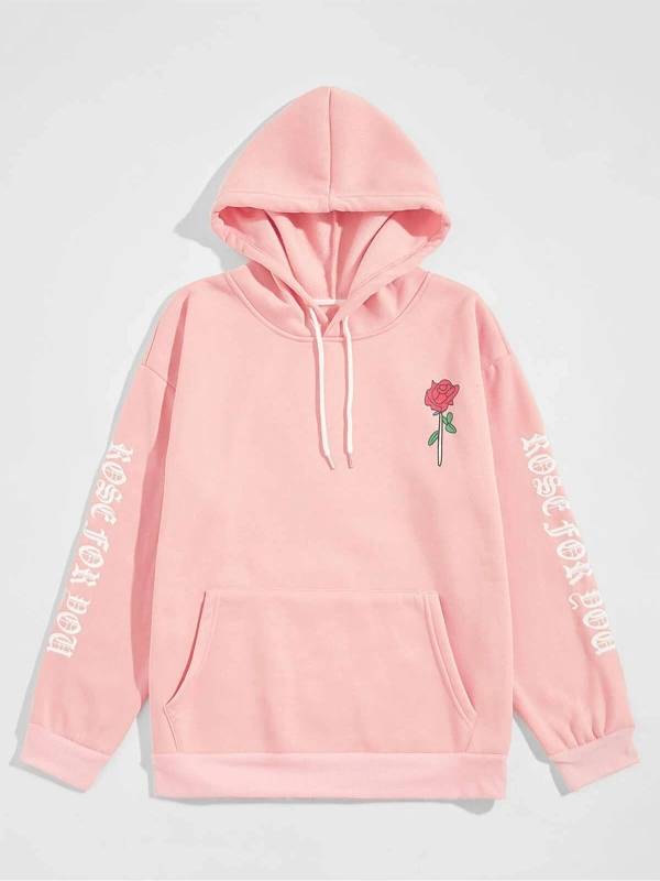 Kapüşonlu Sweatshirt Manfinity Hypemode Men Flower And Letter Graphic Pembe