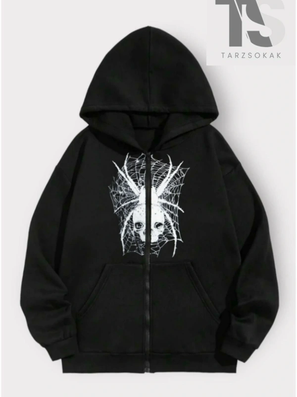 Karadul Ağ Desen Sweatshirt Fermuarlı Hırka