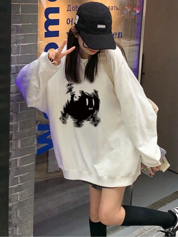 Karikatür Desenli Damla Sweat Beyaz