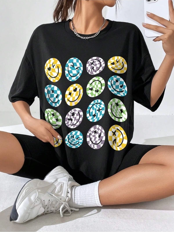 Karikatür ve Grafik tasarım Oversize T-shirt Cartoon/Letter serisi kod124