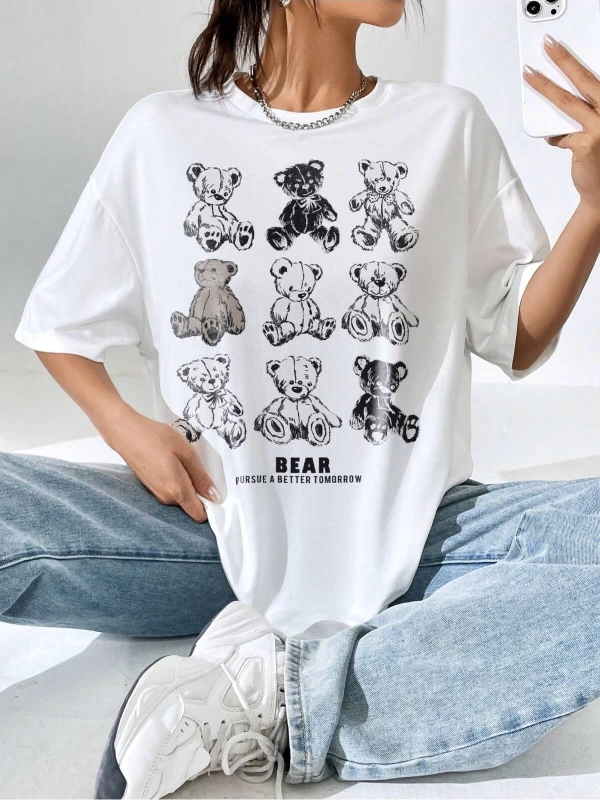 Karikatür ve Grafik tasarım Oversize T-shirt Cartoon/Letter serisi kod127