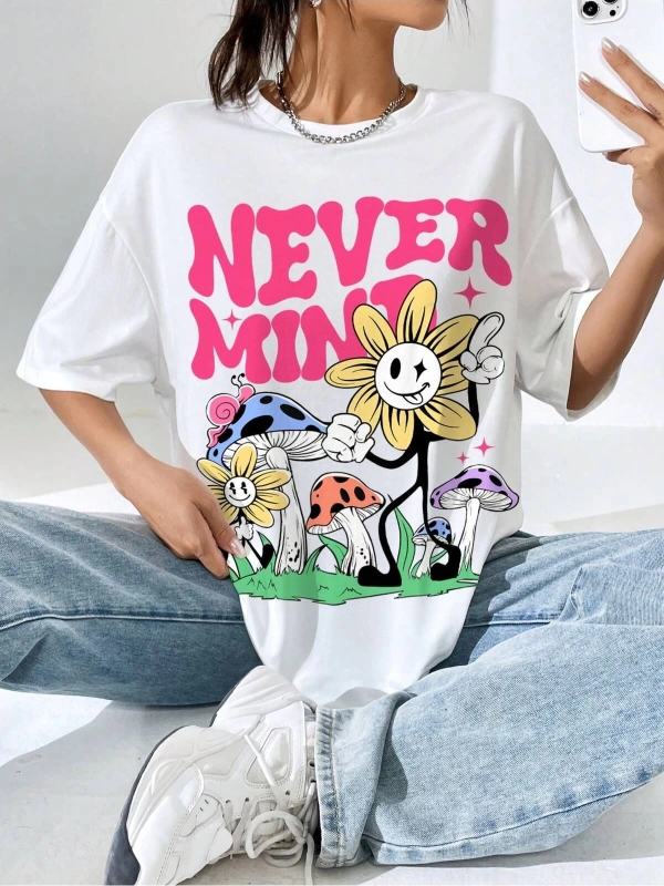 Karikatür ve Grafik tasarım Oversize T-shirt Cartoon/Letter serisi kod129