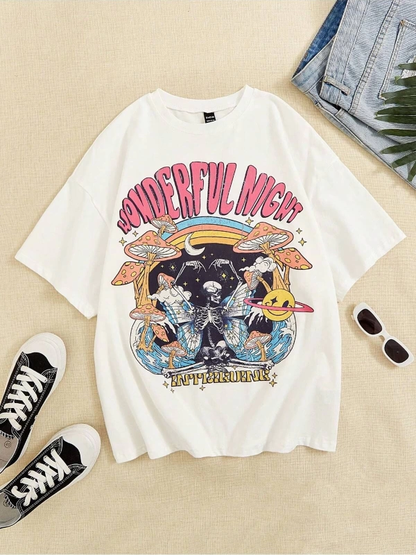 Karikatür ve Grafik tasarım Oversize T-shirt Cartoon/Letter serisi kod13