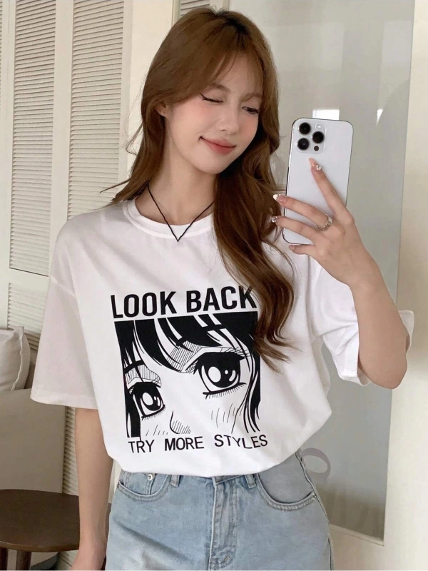 Karikatür ve Grafik tasarım Oversize T-shirt Cartoon/Letter serisi kod131