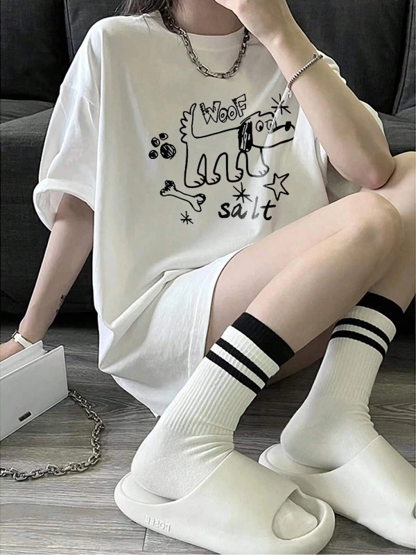 Karikatür ve Grafik tasarım Oversize T-shirt Cartoon/Letter serisi kod157
