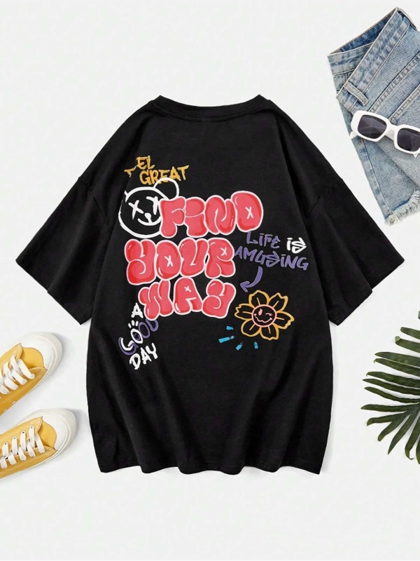 Karikatür ve Grafik tasarım Oversize T-shirt Cartoon/Letter serisi kod176