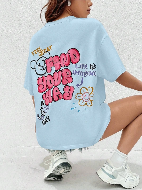 Karikatür ve Grafik tasarım Oversize T-shirt Cartoon/Letter serisi kod183