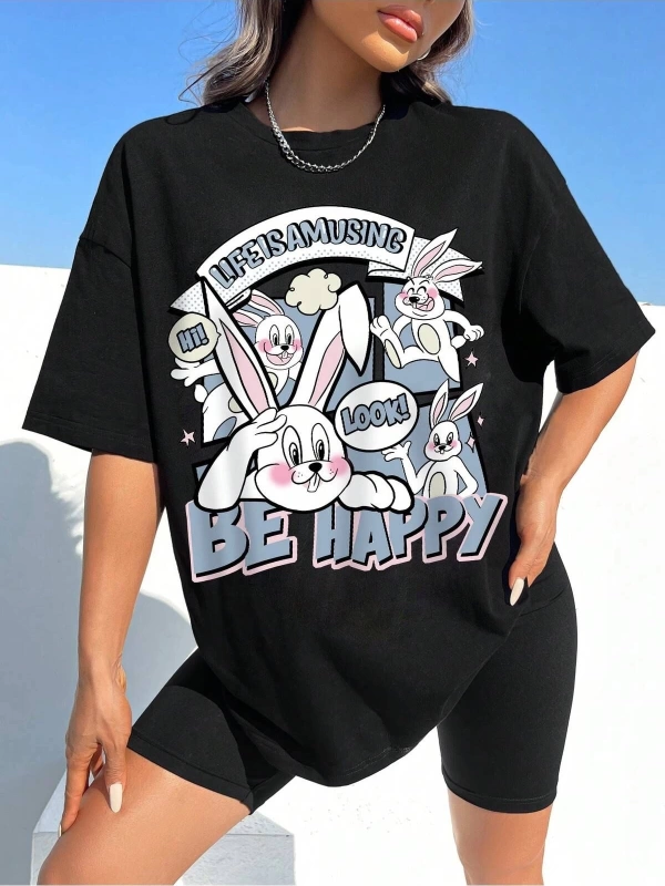 Karikatür ve Grafik tasarım Oversize T-shirt Cartoon/Letter serisi kod2