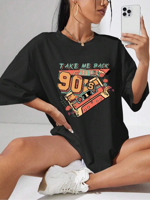 Karikatür ve Grafik tasarım Oversize T-shirt Cartoon/Letter serisi kod20