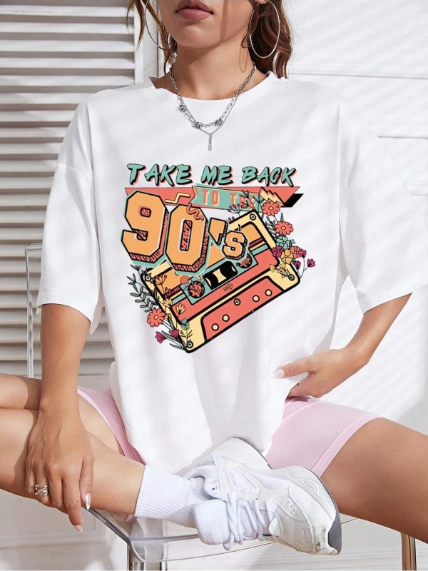 Karikatür ve Grafik tasarım Oversize T-shirt Cartoon/Letter serisi kod21