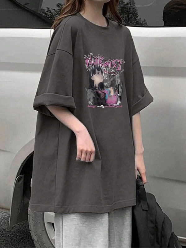 Karikatür ve Grafik tasarım Oversize T-shirt Cartoon/Letter serisi kod224